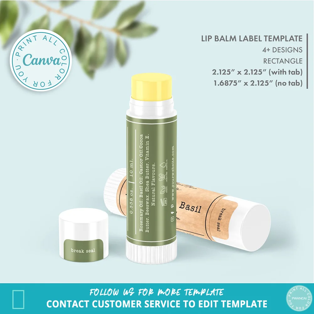 Sticker Label Template - ミニマリストな植物性リップバームラベルテンプレート、編集可能で印刷可能な花柄リップスティックデザイン、DIYリップクリームツイストチューブステッカー用