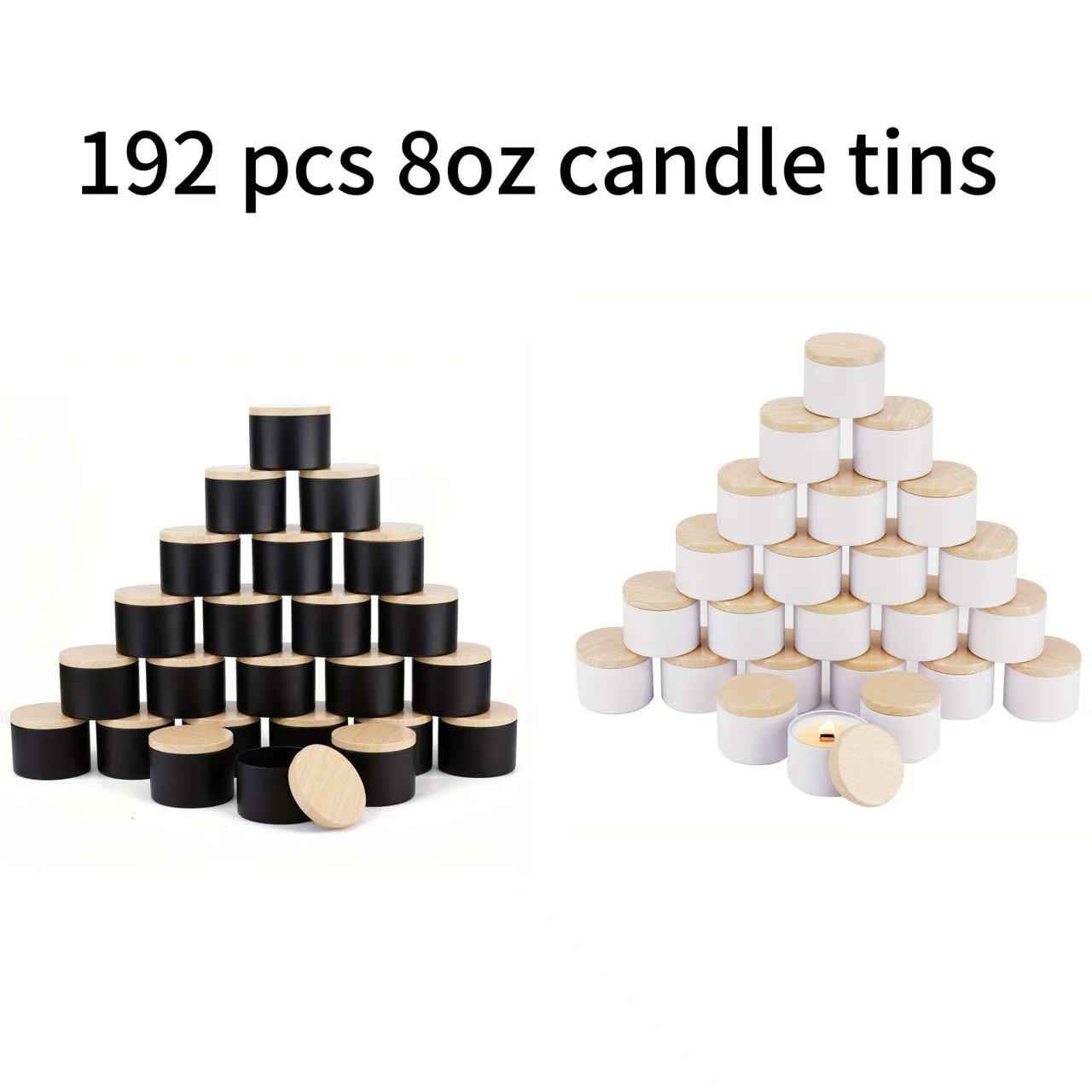 ふた付きのマットな黒と白のキャンドルジャー、空の金属容器、丸 - Candle Vessel Supplies のレビューと価格